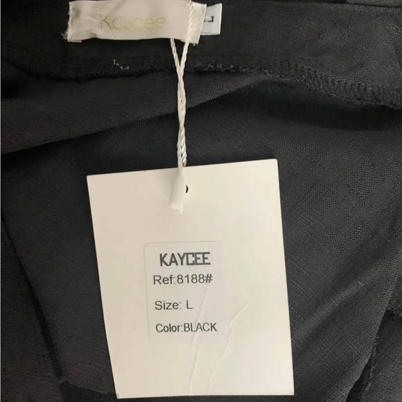 Kaycee Black Tunic Dress V-Neck Button Front Tiered Knee-Length Size Large UK 12 - Picture 12 of 13